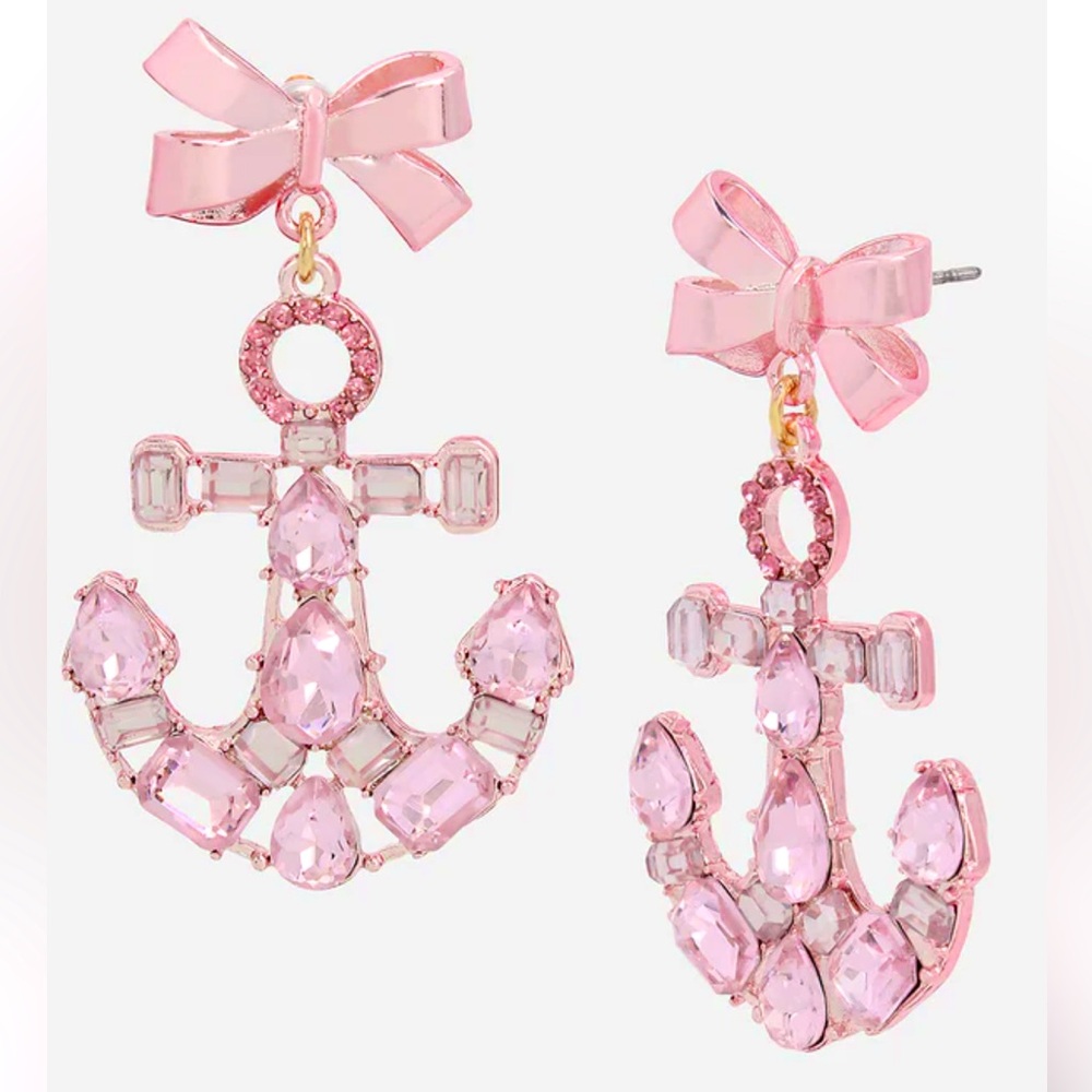 💕 ⚓️ Betsey Johnson Pink Summer Bow Anchor Earrings NWT